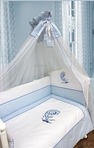 Комплект постельных принадлежностей – Дельфинчик, 7 предметов, цвет - голубой (Bombus, 1432)